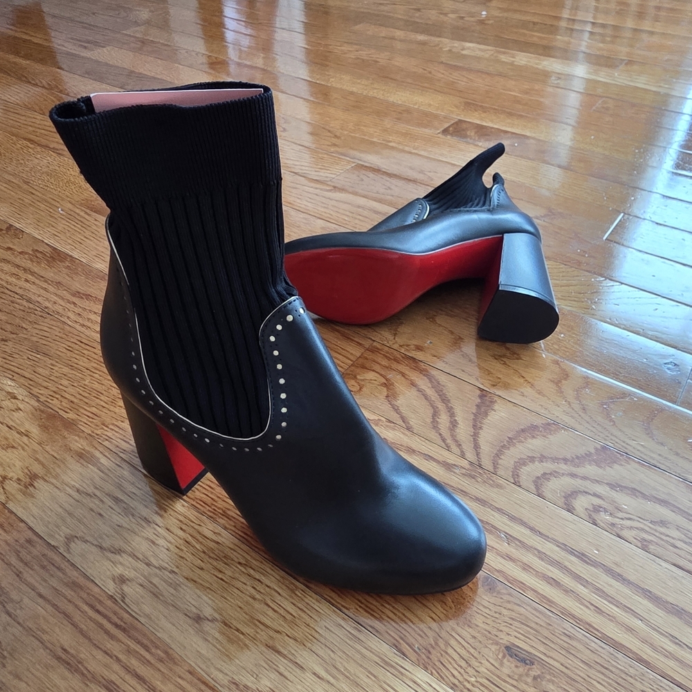 Christian Louboutin Black Ankle Boots with Red Soles and Studs